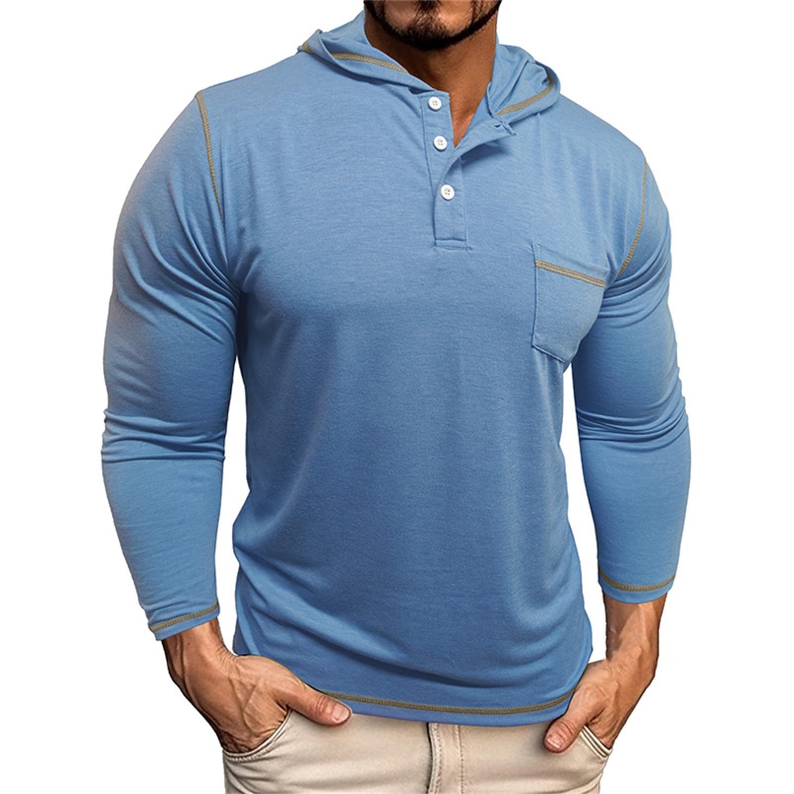 Men's Casual Polo Shirts Classic Long Sleeve Basic Button T-Shirt Lightweight Cotton Golf Tops with Pocket