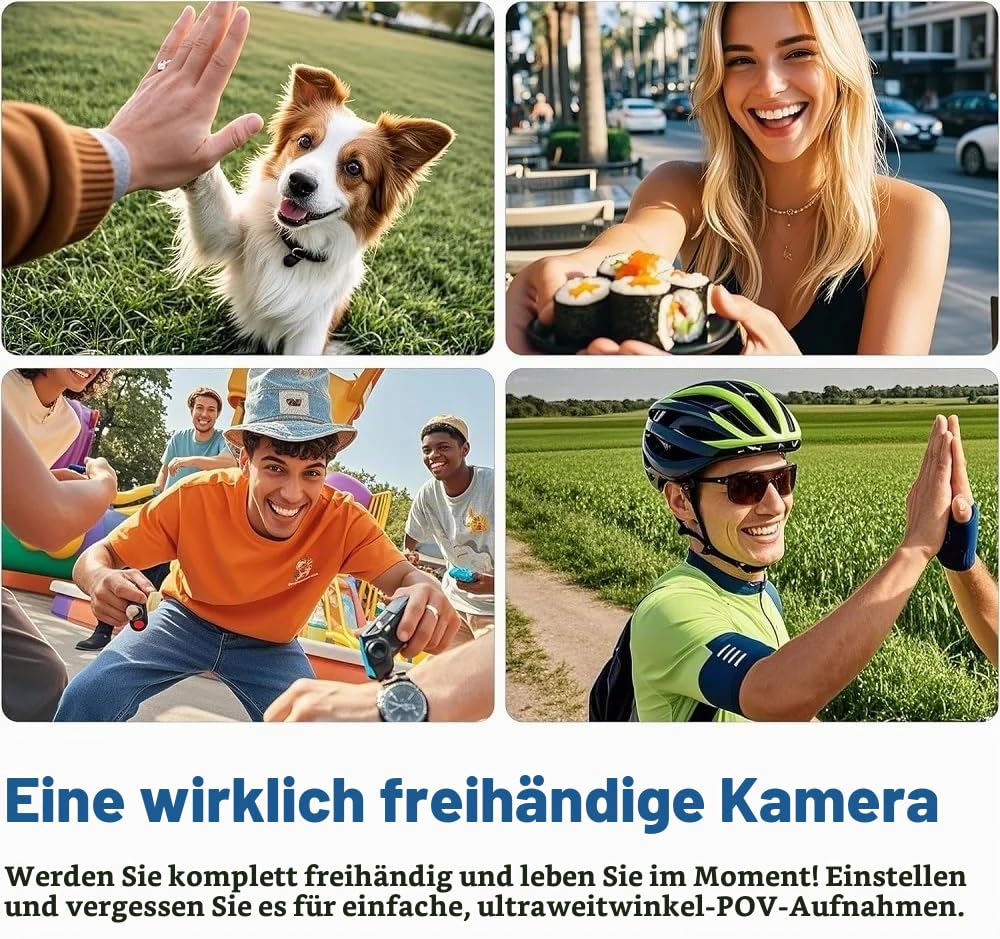 TKMARS Mini Action Cam 1080P, WLAN Körperkamera, wasserdichte Daumenkamera, magnetische tragbare Kamera mit wasserdichter Schalen-Helmkamera zum Radfahren, Spazierengehen mit Haustieren, Vlog (Weiß)