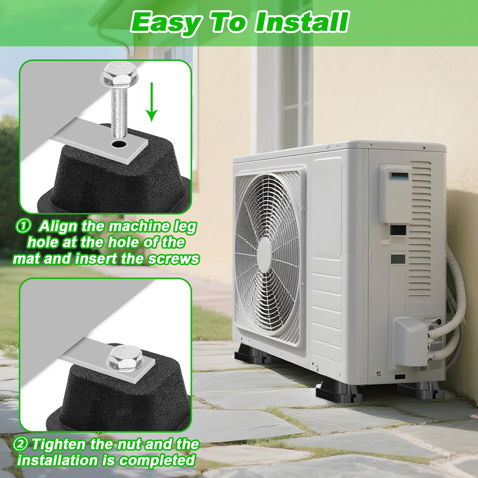 4Pcs Base Ammortizzante in Gomma, Piedini Ammortizzanti Antirumore, Supporti Pavimento Antivibranti,Basi Ammortizzatori Condensatori per Unità Esterna Mini Split, Aria Condizionata, HVAC, Pompa Calore
