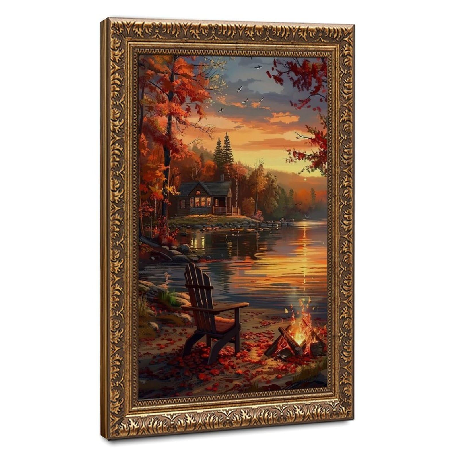 Bareronor Vintage Sunset Lake Canvas Poster for Dorm Room Decor Gift