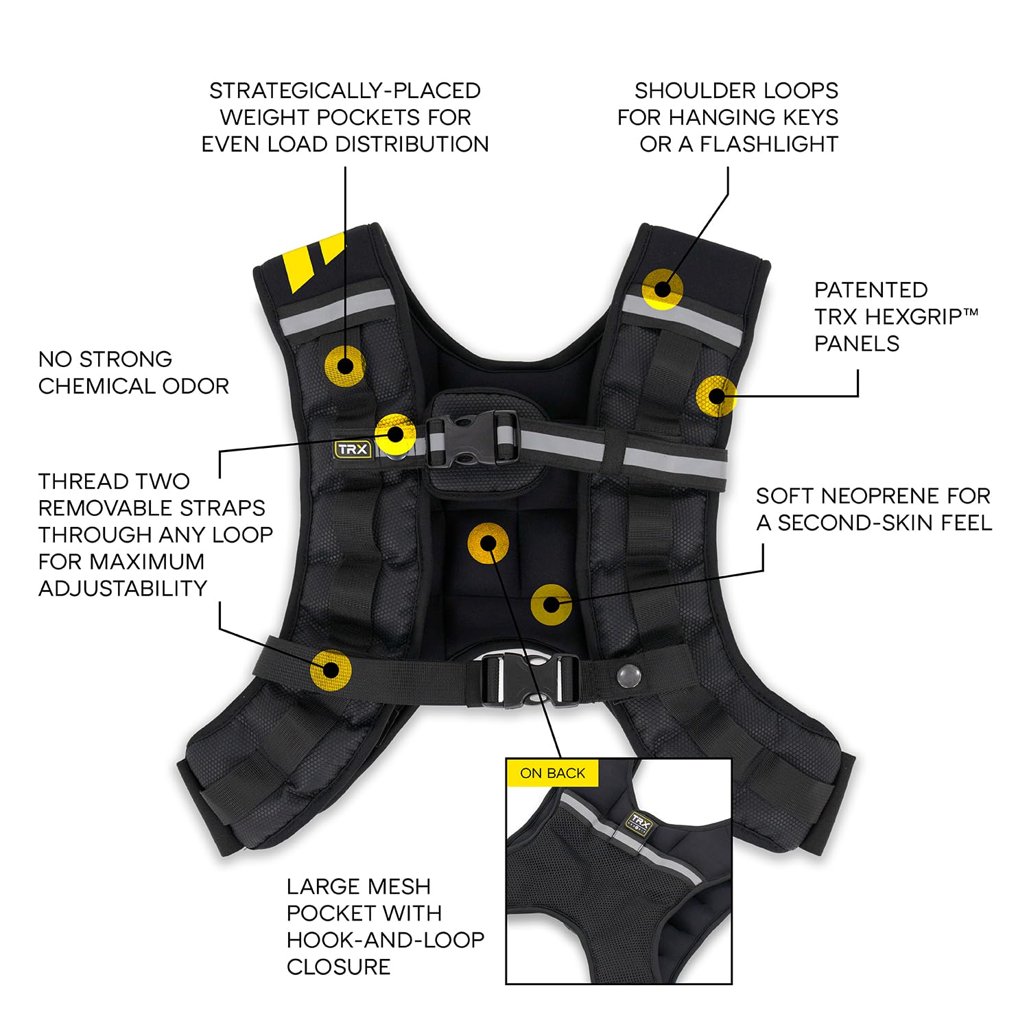 TRX HexGrip - Chaleco de peso ajustable de 10 libras para entrenamiento de fuerza y correr, chaleco de entrenamiento transpirable para fitness, construcción muscular, levantamiento de pesas y pérdida