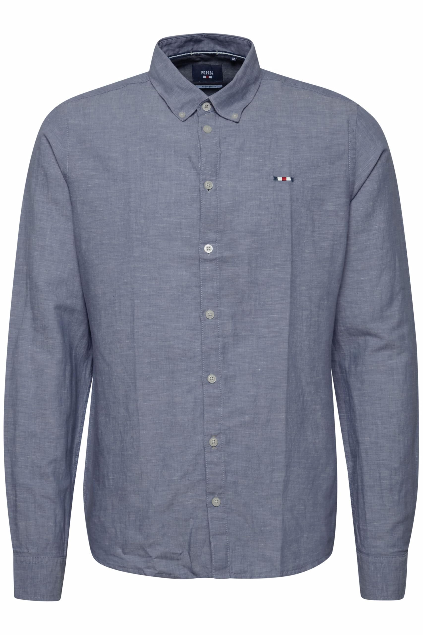 FQ1924 FQErlendur Herren Freizeithemd Hemd Herrenhemd Basic Button-Down-Kragen Logo-Stickerei Hochwertige Baumwoll-Leinen-Qualität