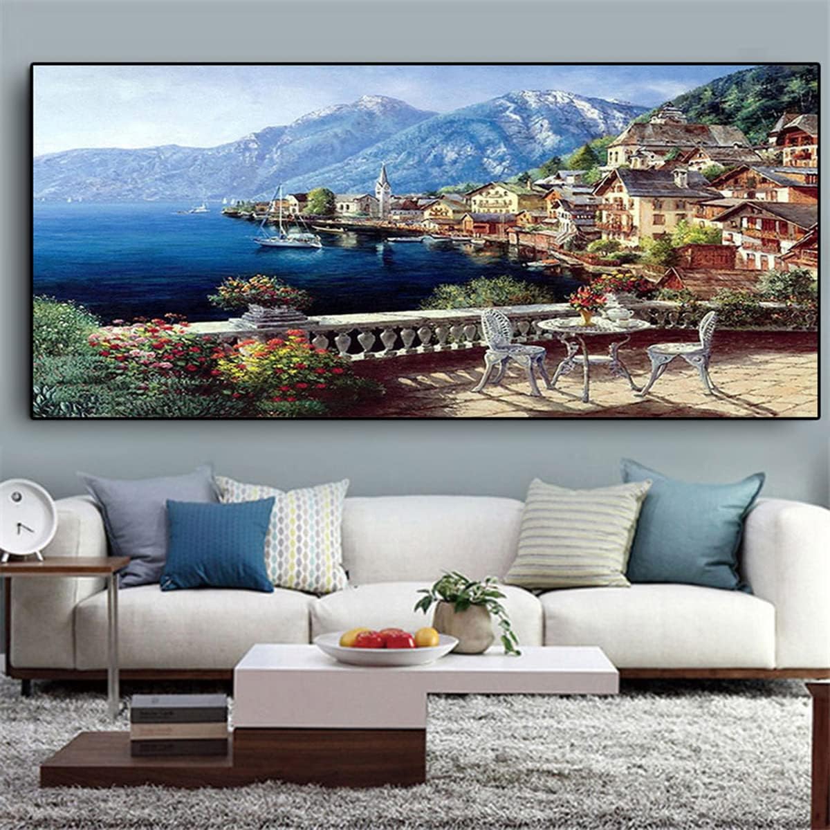 Diamond Painting 5D Citt&agrave; Di Mare - Quadro Decorativo 80x40 Cm Con Diamanti Rotondi