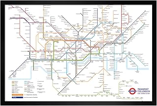 Black Wooden Framed Transport For London Underground Map Maxi Poster 61x91.5cm