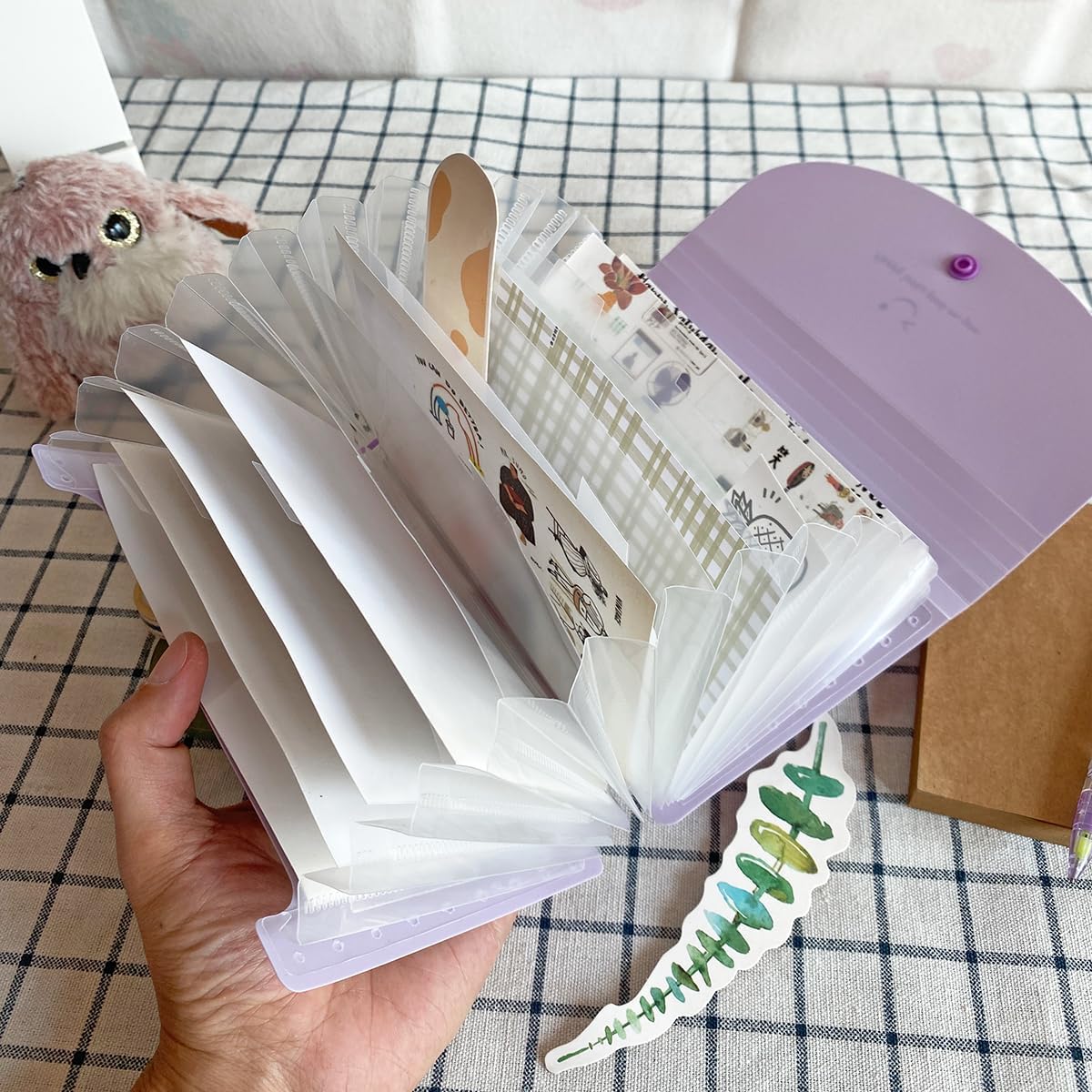 Multi-Layer Sticker Storage Organizer with 13 Expandable Pockets, Desktop Sticker Binder for Scrapbook Essentials and Photo Organizer, for Thick Sticker Album,Check Bill File Folder,Receipt (Purple)