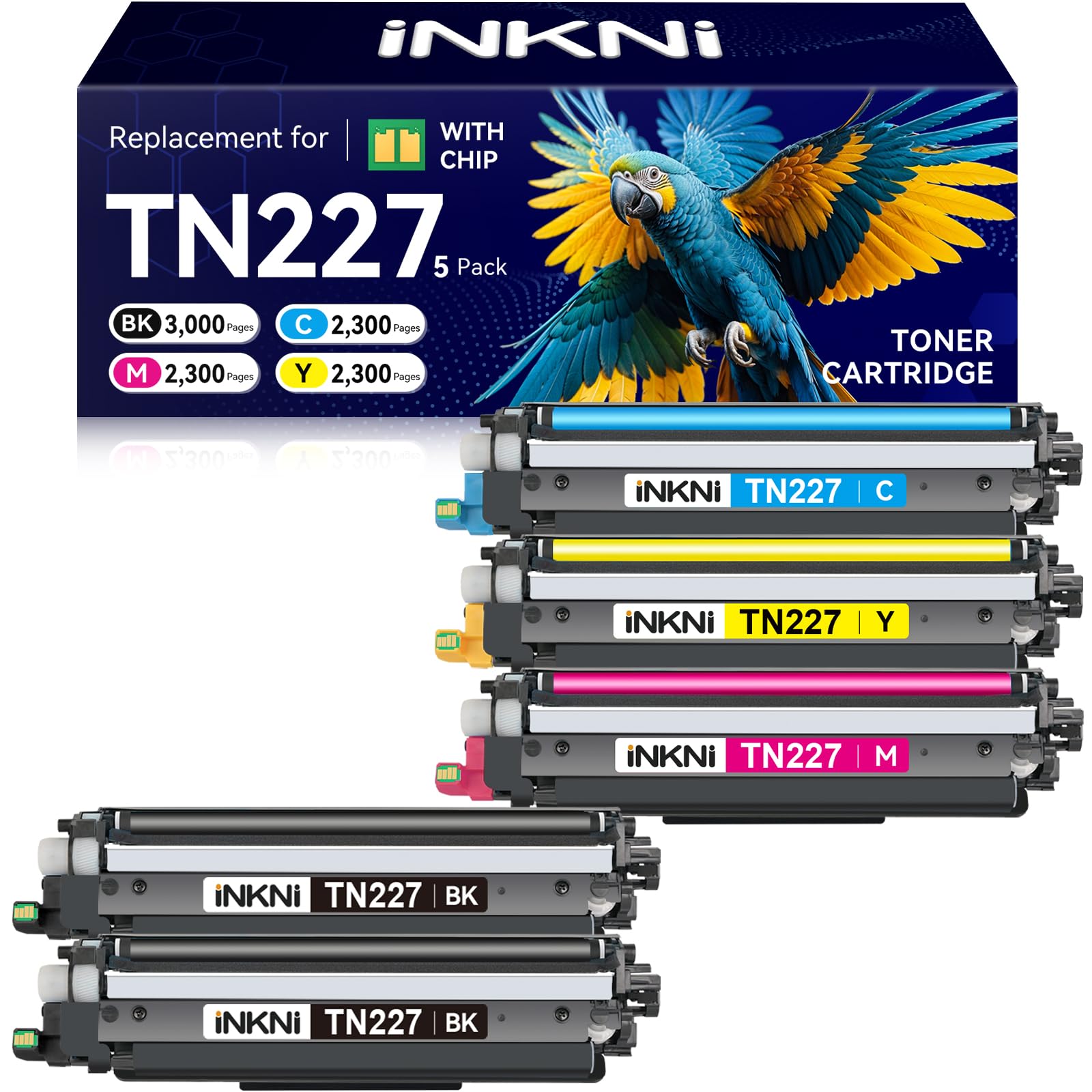 TN227 tn-227bk/c/m/y high Yield Toner Cartridge 5 Pack(with chip) Compatible Replacement for Brother tn227 tn227bk tn223 Toner for HL-L3270CDW