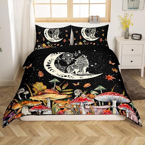 Miniatura 59 de Juego de funda de edredón de 3 piezas, diseño de hongos, diseño de hojas botánicas de acuarela y fresa, para niños, adolescentes, adultos, libélula
