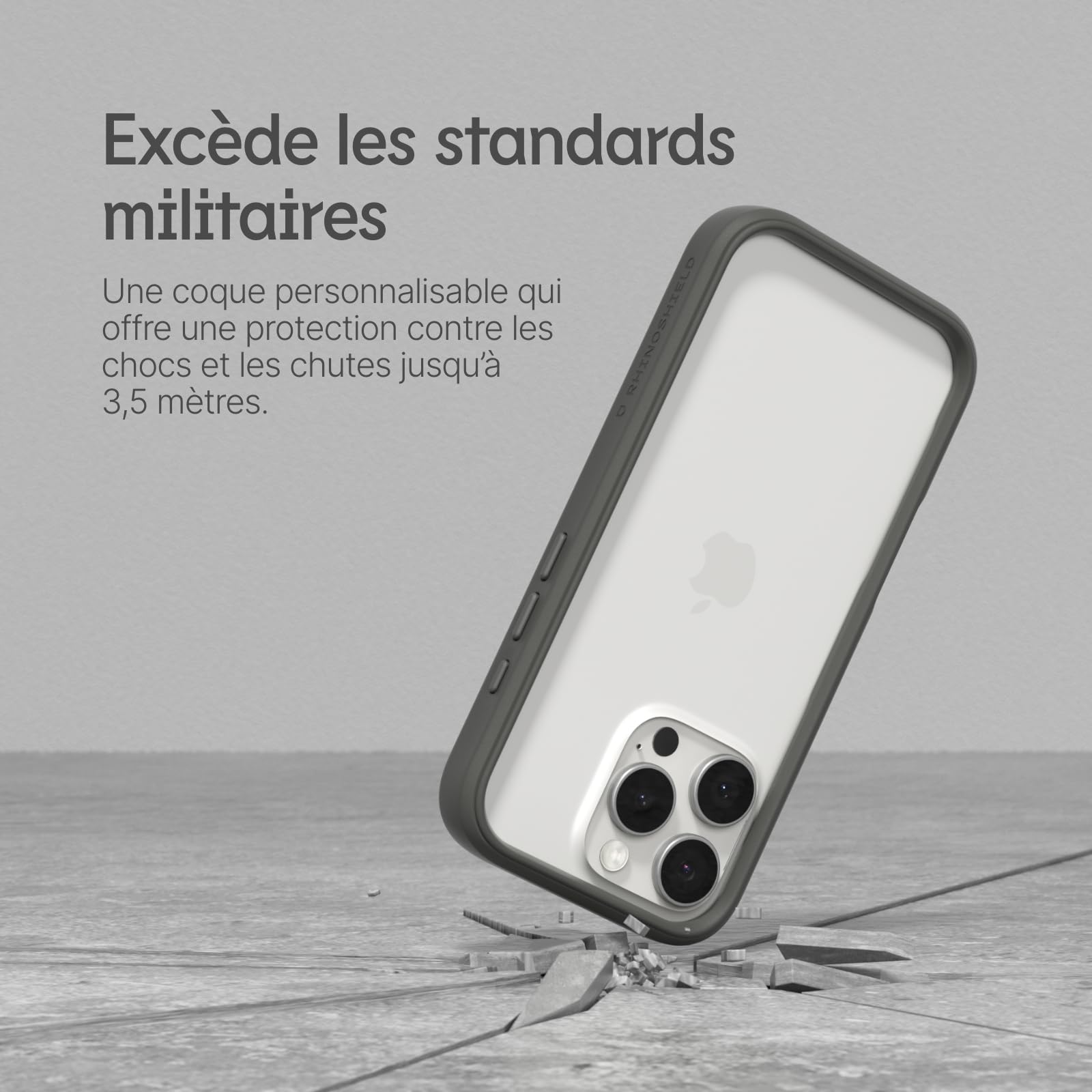 RhinoShield Coque Bumper Compatible avec [iPhone 16 Pro Max] | CrashGuard - Protection Fine Personnalisable - Absorption des Chocs [sans BPA] - Gris Platine