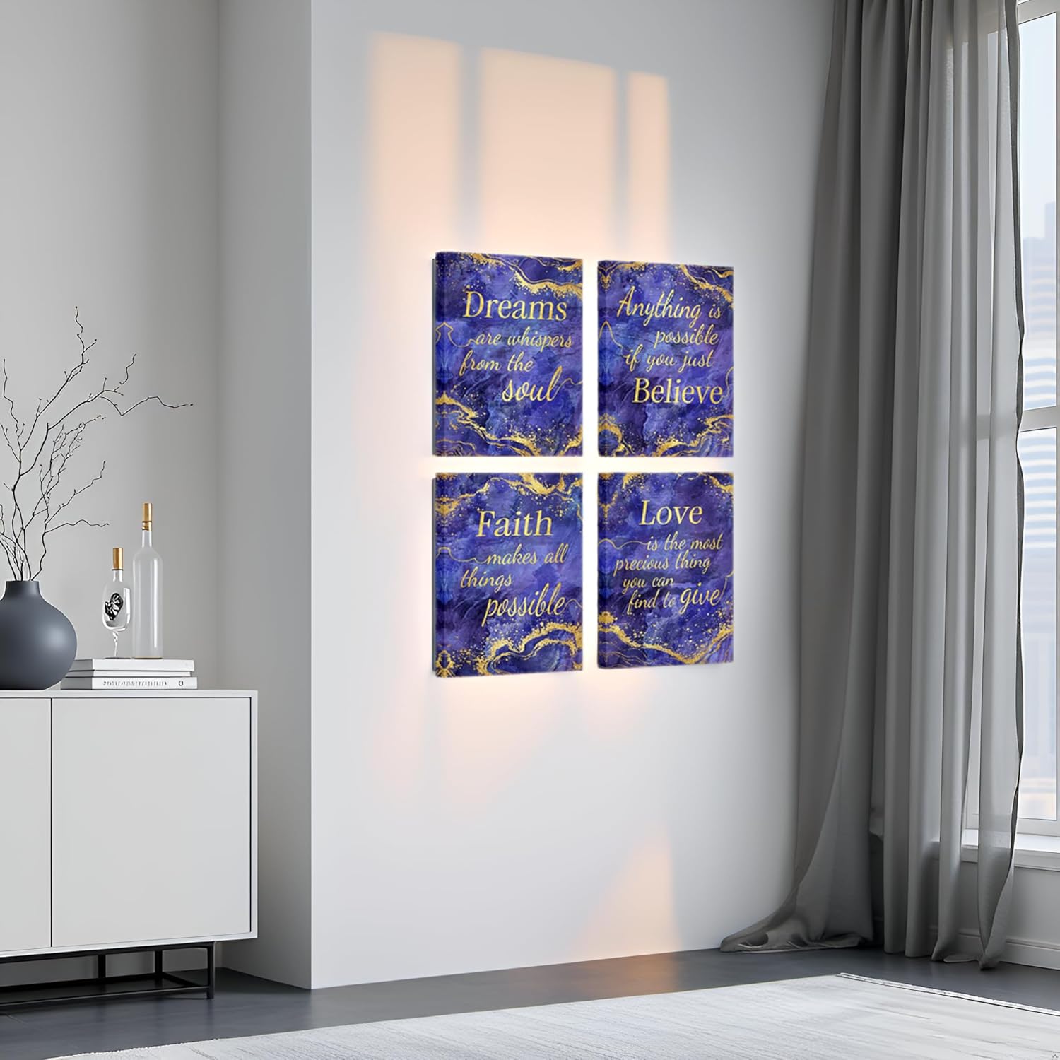 LevvArts Inspirational Wall Art Love Faith Believe Dream Wall Decor Motivaional Encouraging Canvas Prints Purple and Gold Pictures Decoration (Purple)