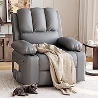 GarveeHome Classic Manual PU Leather Recliner Chair 22" with Lumbar Support, Footrest & Cup Holder - Grey Home Theater Lounge for Living Room, Bedroom, Nursery