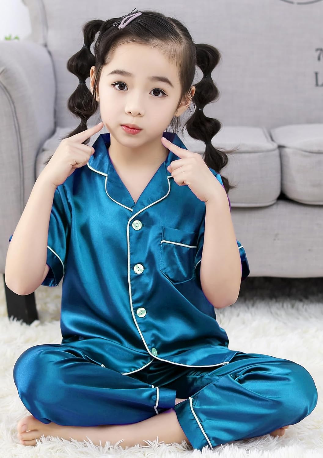 Girls Boys Silky Satin Pajamas Set 3 Pcs for Kid Children Silk pjs Set Sleepwear Button-up Nightwear - Image 3