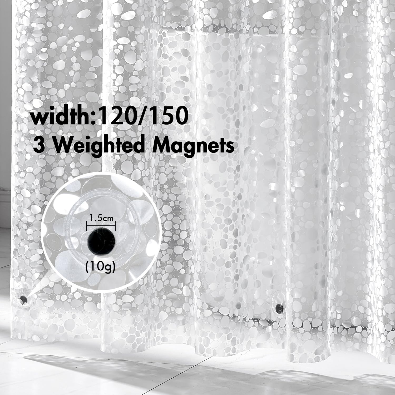 MIULEE Rideau Douche Anti-Moisissure 120x180cm - Motif Galets 3D