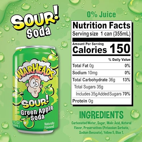 Miniatura 5 de Soda de frutas ácidas con sabores clásicos de Warheads  Refresco agridulce perfectamente equilibrado  Warheads Candy Throwback Treat, soda,