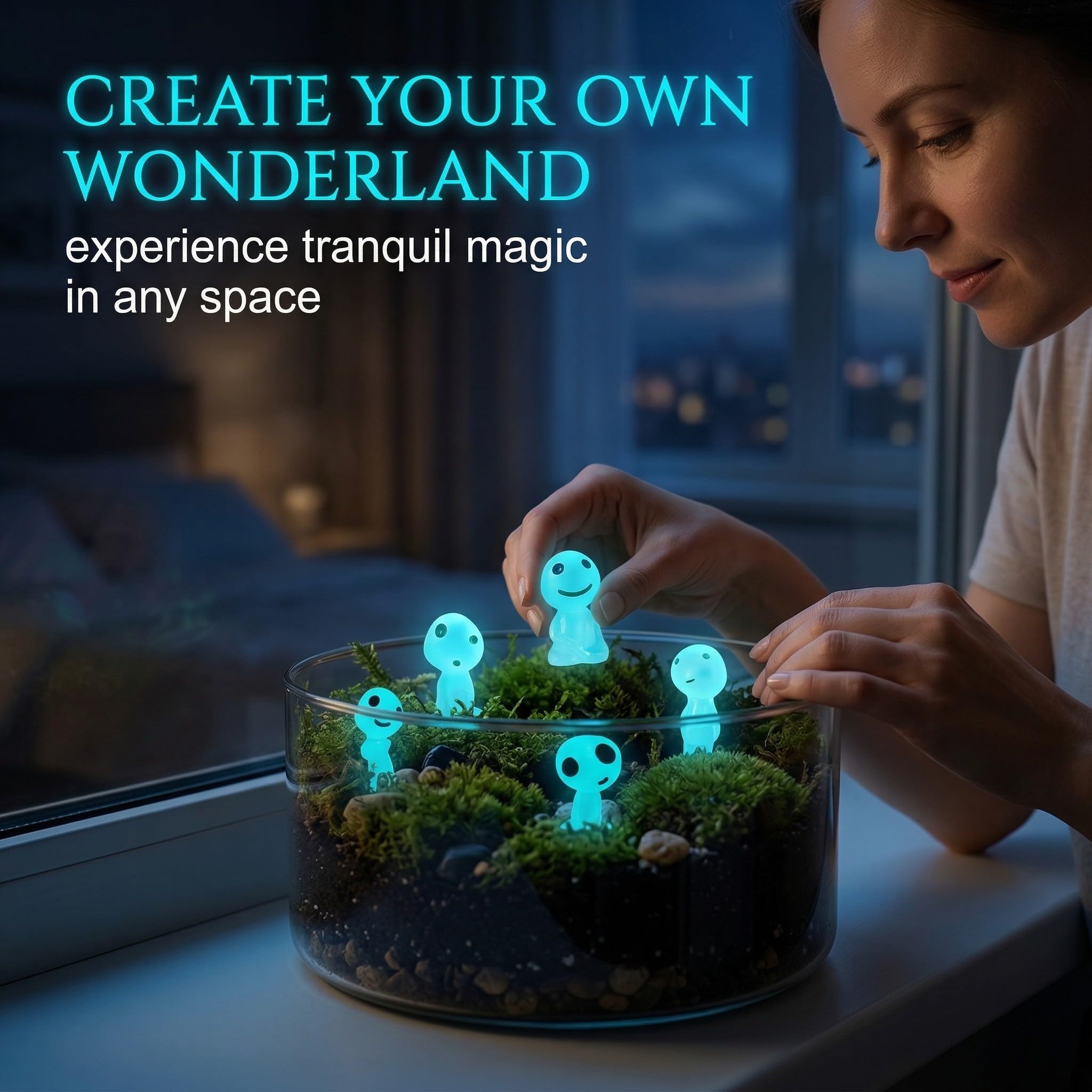 10 Pcs Halloween Mini Elfi Degli Alberi Fosforescenti, Elfi Degli Alberi Luminosi, Decorazioni da Giardino con Personaggi Princess Mononoke,Elfi Mononoke Resina per Prati,Accessori da Giardino