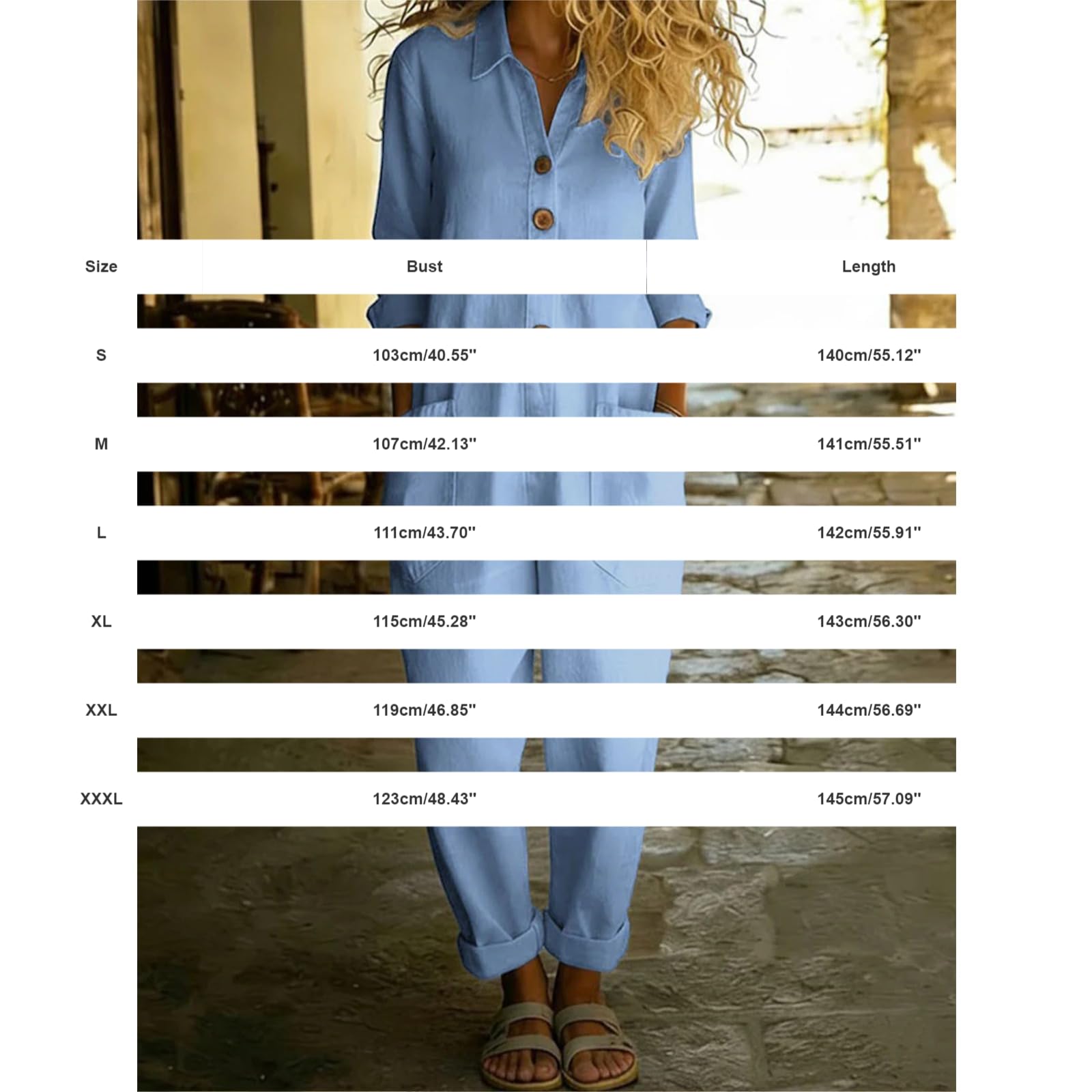 Generisch Combinaison à manches longues pour femme - Combinaison conique à jambes coniques - Une pièce surdimensionnée - Boyfriend Playsuit décontractée - Combinaison ample - En coton uni - Pour les