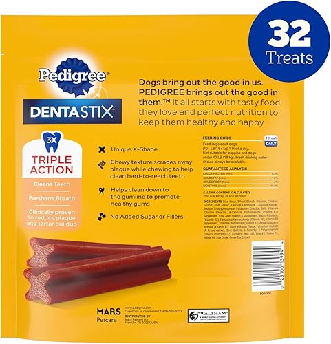 Miniatura 9 de Pedigree Dentastix - Golosinas para perros de raza grande, sabor a tocino, bolsa de 1.67 libras (32 golosinas)