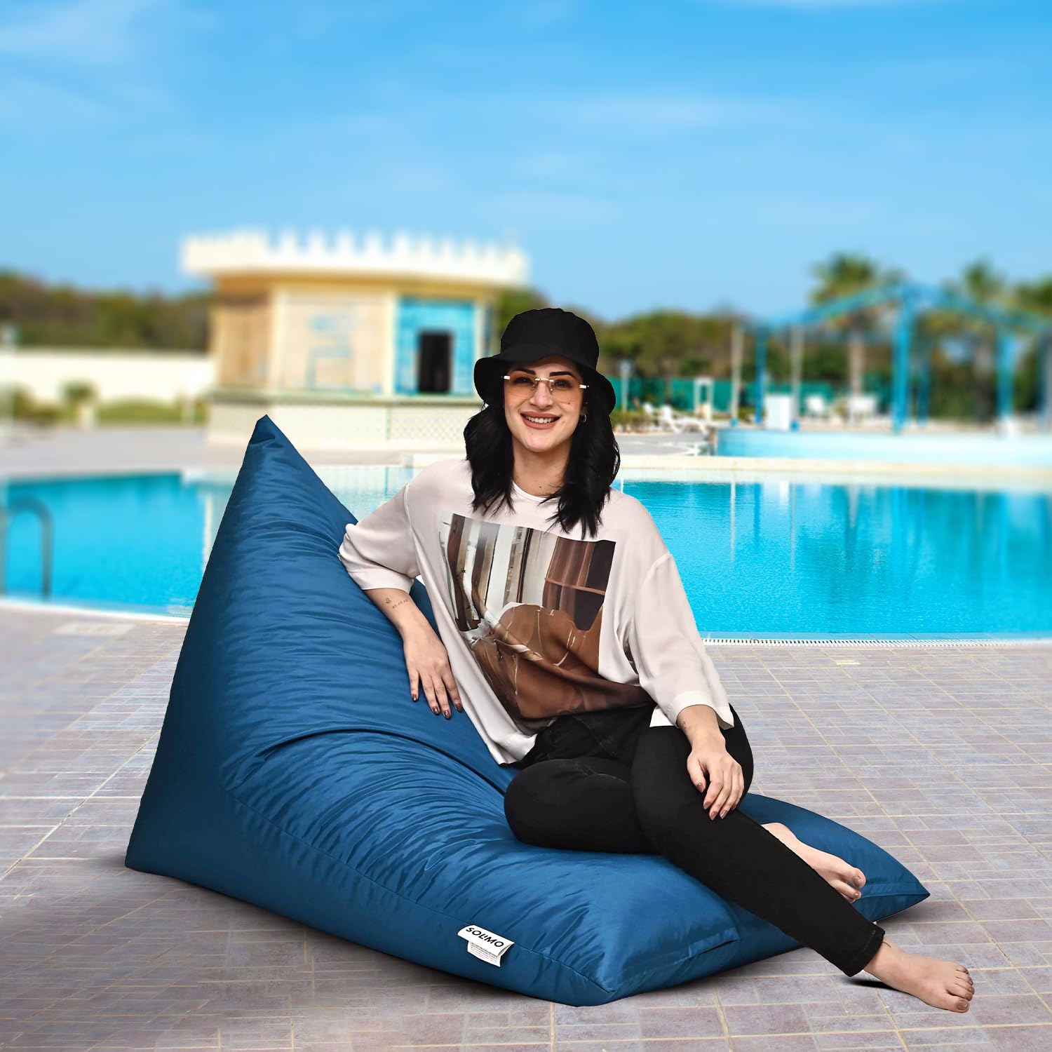 Amazon Brand - Solimo All Weather Water Resistant Triangle Bean Bag, Filled with Beans | Capacity: Upto 6 Ft 3 in Height, 120 Kg Weight | Teal Blue-picture-34