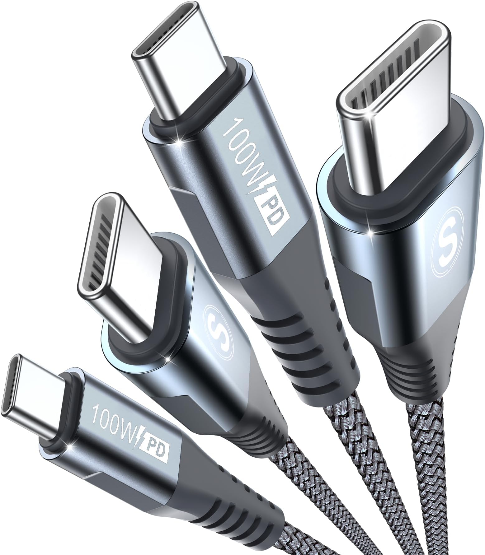 sweguard USB C to USB C Cable 100W [6.6ft 2-Pack], USB Type C Charger Cable Fast Charging Nylon Braided Cord for Mackbook Pro/Air, iPad Pro/Air,Samsung Galaxy S25 S24 S23 S22 S21 S20 Note 20 10,Pixel