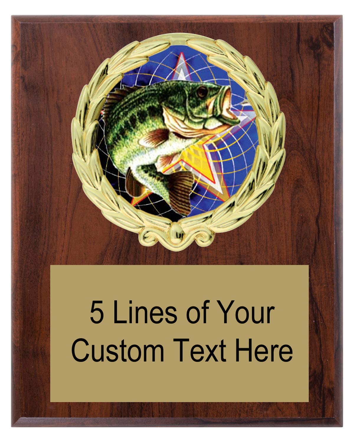 Express Medals 5x7 Cherry Color Bass Fishing Plaque Award Trophy with Engraved Plate FCL470