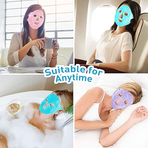 Miniatura 7 de Máscara facial de hielo, máscara facial de gel, paquete de hielo facial para mujeres y hombres, paquete de compresa de terapia de frío y caliente,