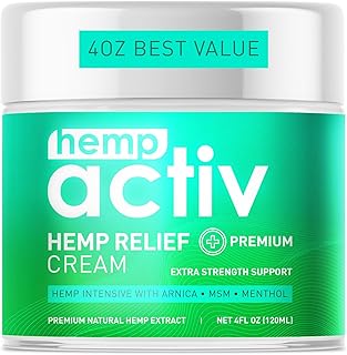HEMPACTIV Cooling Hemp Cream – Menthol, MSM & Arnica – Fast-Absorbing, Non-Greasy Formula for Muscles & Joints – 4oz Best-Value Size