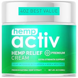 HEMPACTIV Cooling Hemp Cream - Menthol, MSM & Arnica - Fast-Absorbing, Non-Greasy Formula for Muscles & Joints - 4oz Best-Value Size