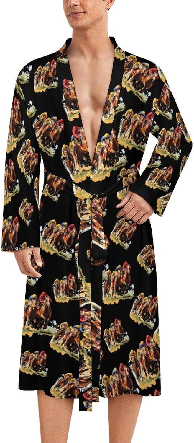 Jockeys Horses Racing Mens Robe Long Bathrobe for Women Bath Robes Lightweight Soft Printed Sleepwear