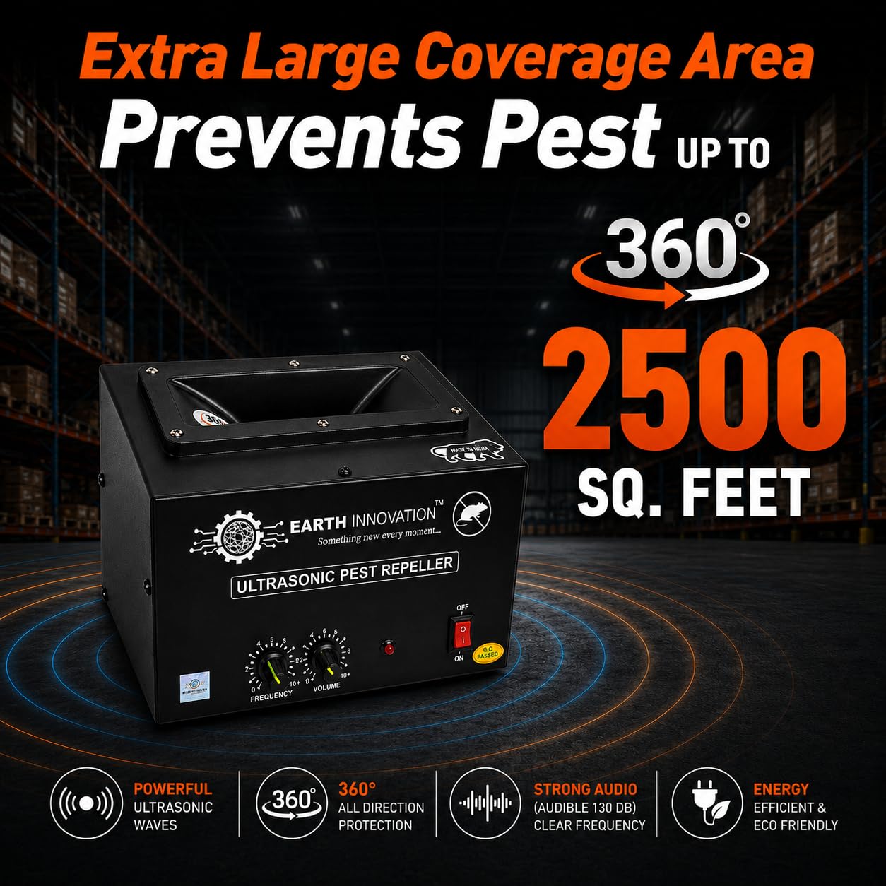 EARTH INNOVATION™ Ultrasonic Rat & Rodent Repellent Device | 2500 Sq. Ft Coverage | Safe, Non-Toxic | Ideal for Home, Office, Kitchen, Hotel & More | 1-Year Warranty 2