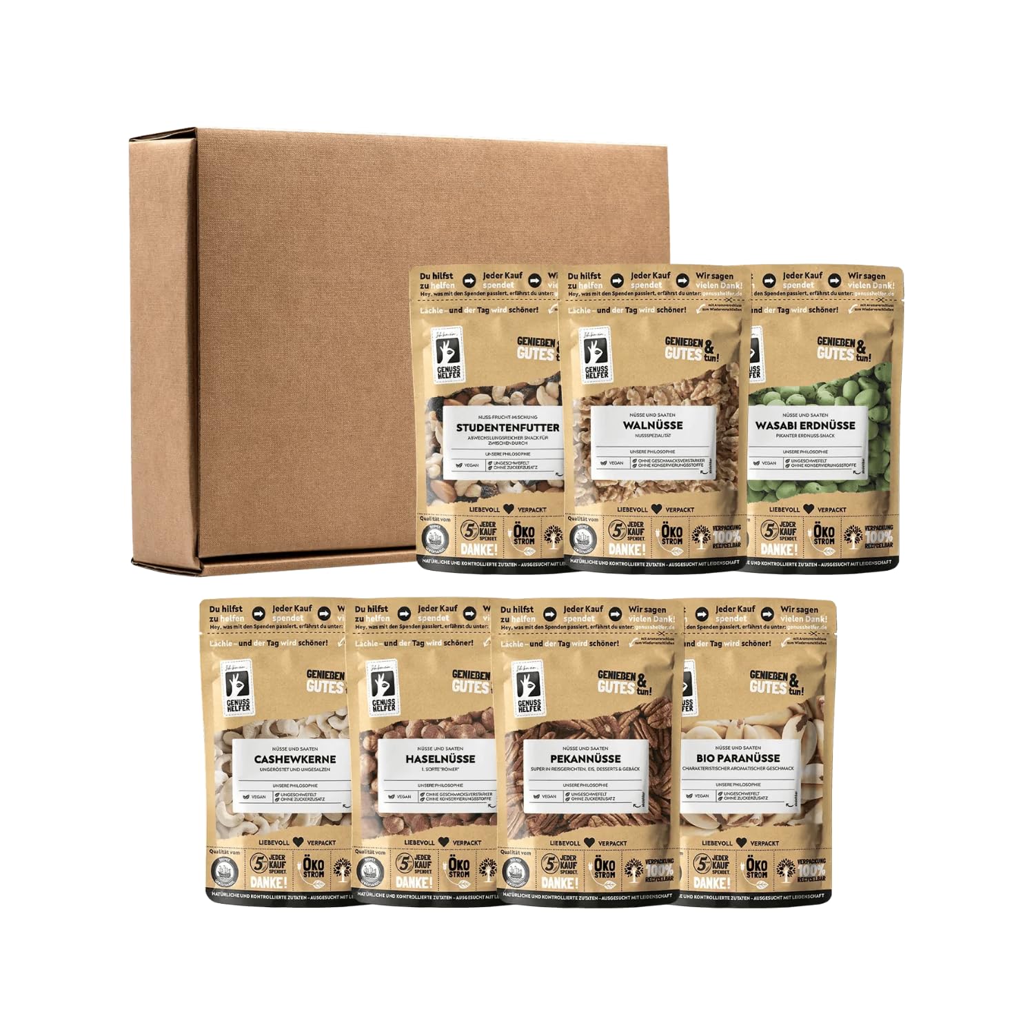 Bremer Gewürzhandel Genuss-Box geNUSS Vielfalt, Nussbox, 7-tlg., Nüsse Box, Nuss Set, Geschenkset, 1230g