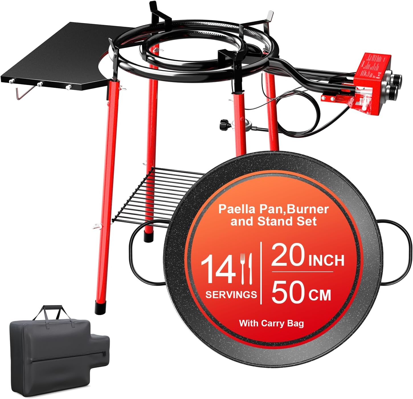 GRILL FORCE 20Inch Paella Pan Set,Paella Burner and Stand Set,Paella