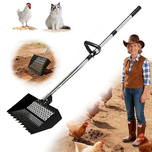Chicken Poop Scooper and Rake 2-in-1, 10” Wide Metal Coop