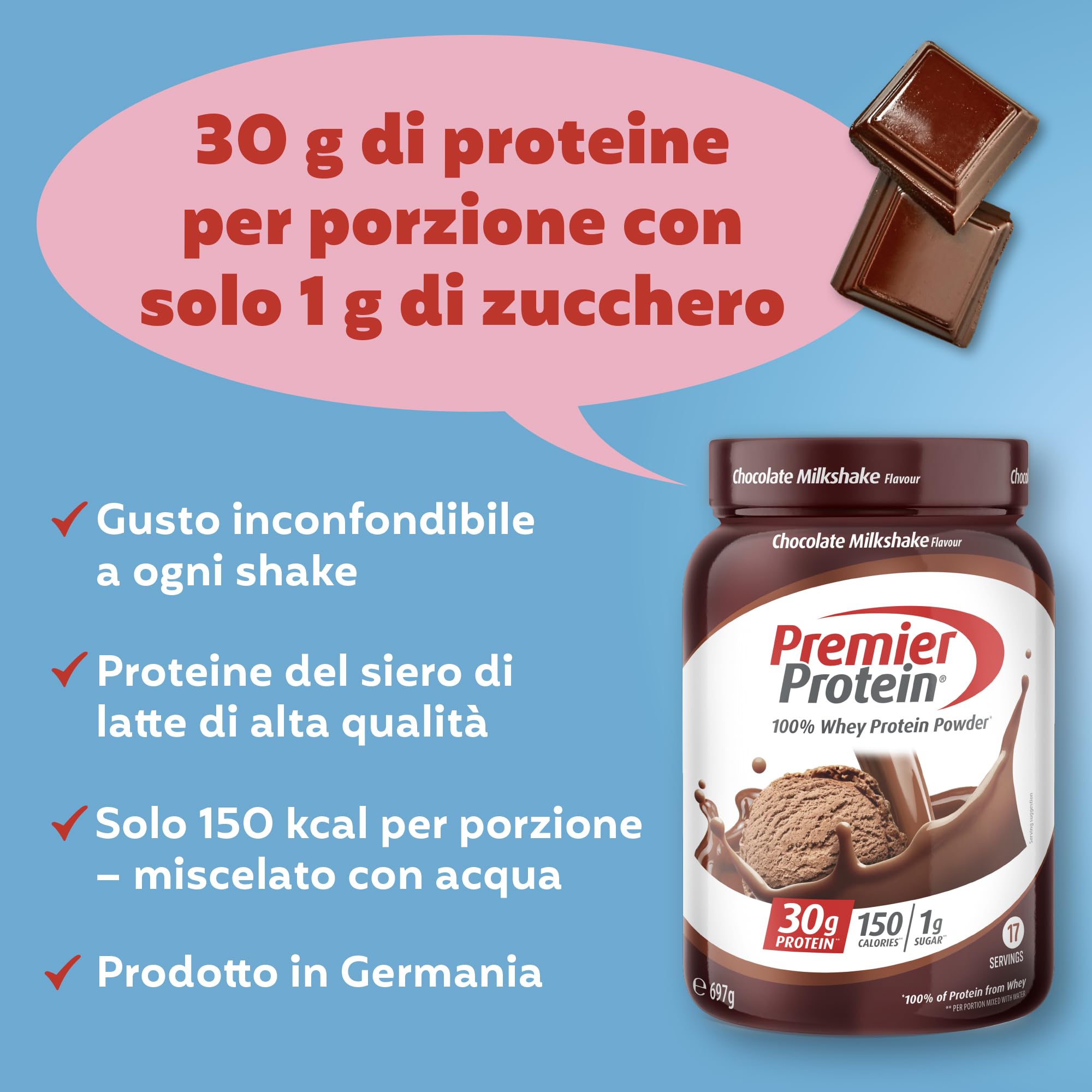 Premier Protein - Whey 100% Protein Powder - Chocolate Milkshake - 697g