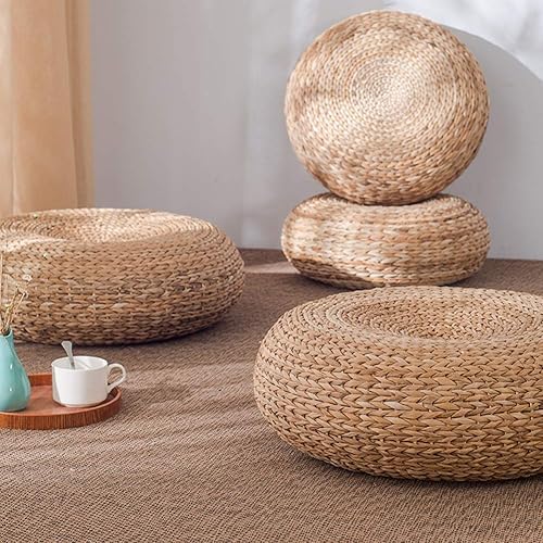 Miniatura 4 de Etlegor Pufs y reposapiés, Futón Puf Futón Cojín Taburete Estilo Japonés Tatami Mat Gattail, Hoja de plátano tejida a mano natural y respetuoso con