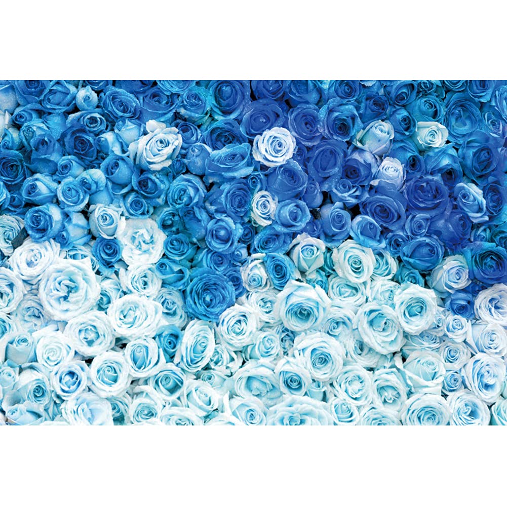 YongFoto 7x5ft Blue Rose Flower Wall Photography Background White Rose Floral Blossoms Backdrop Baby Bridal Shower Anniversary Ceremony Cake Smash