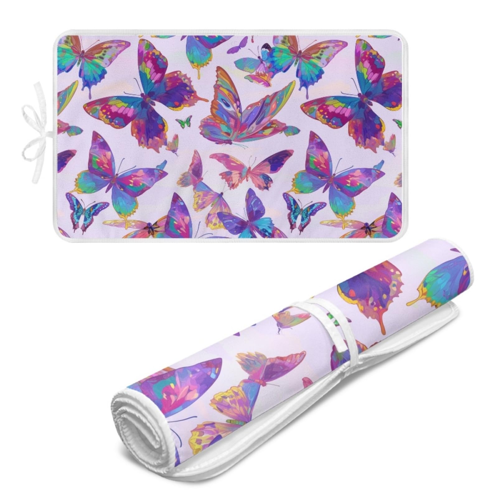 Bügelmatte Grün Lila Schmetterling Bügeleinlage Faltbares Hitzebeständig Waschbar Bügelauflage für Tisch und andere Oberflächen Bügelbrett Unterlage rutschfeste Bügeldecke 80x50cm (2 Stück)