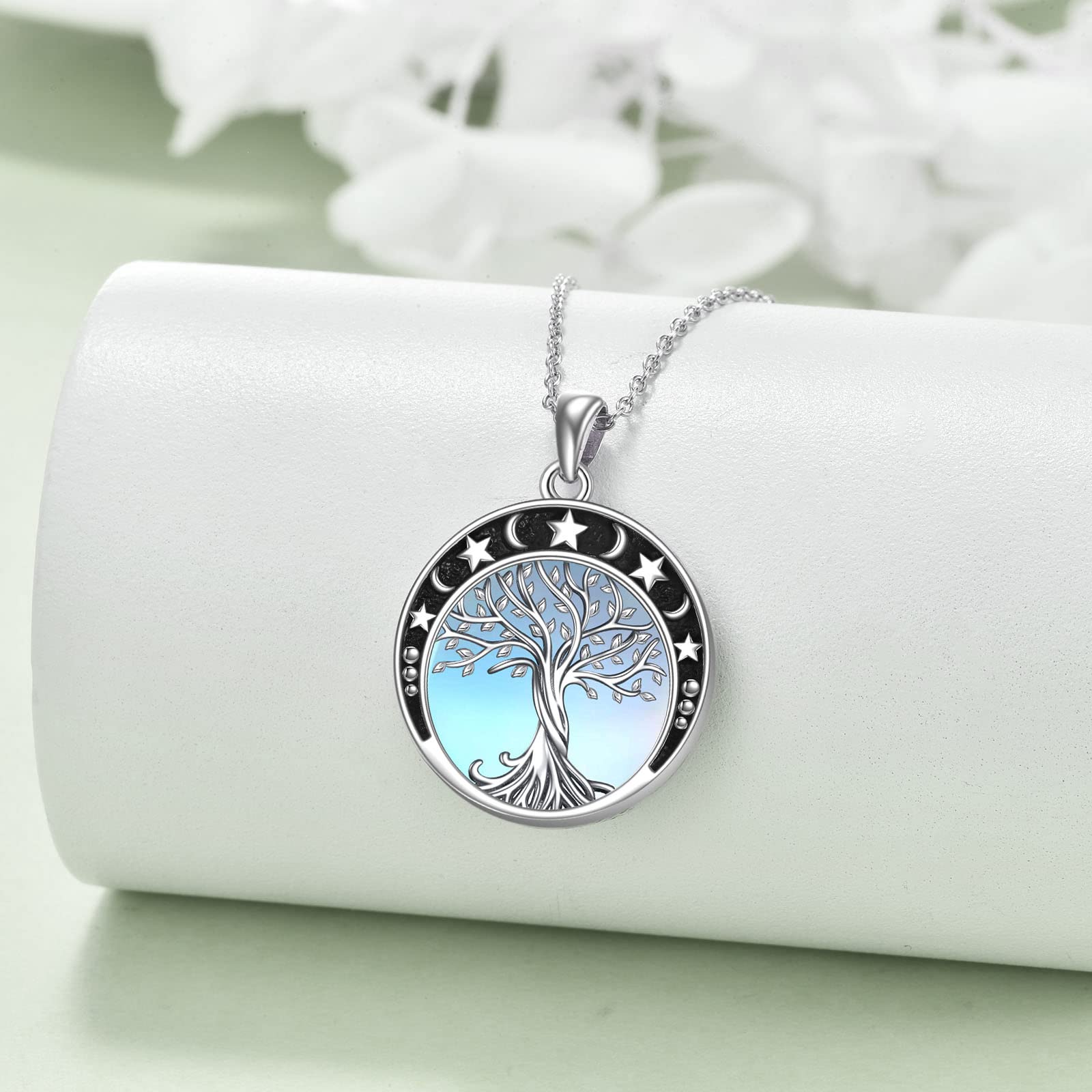 YAFEINI Collar del árbol de la Vida 925 plata Esterlina Piedra Lunar Celta Irlandesa Nudo Lunar Collar Colgante Joyería Regalo