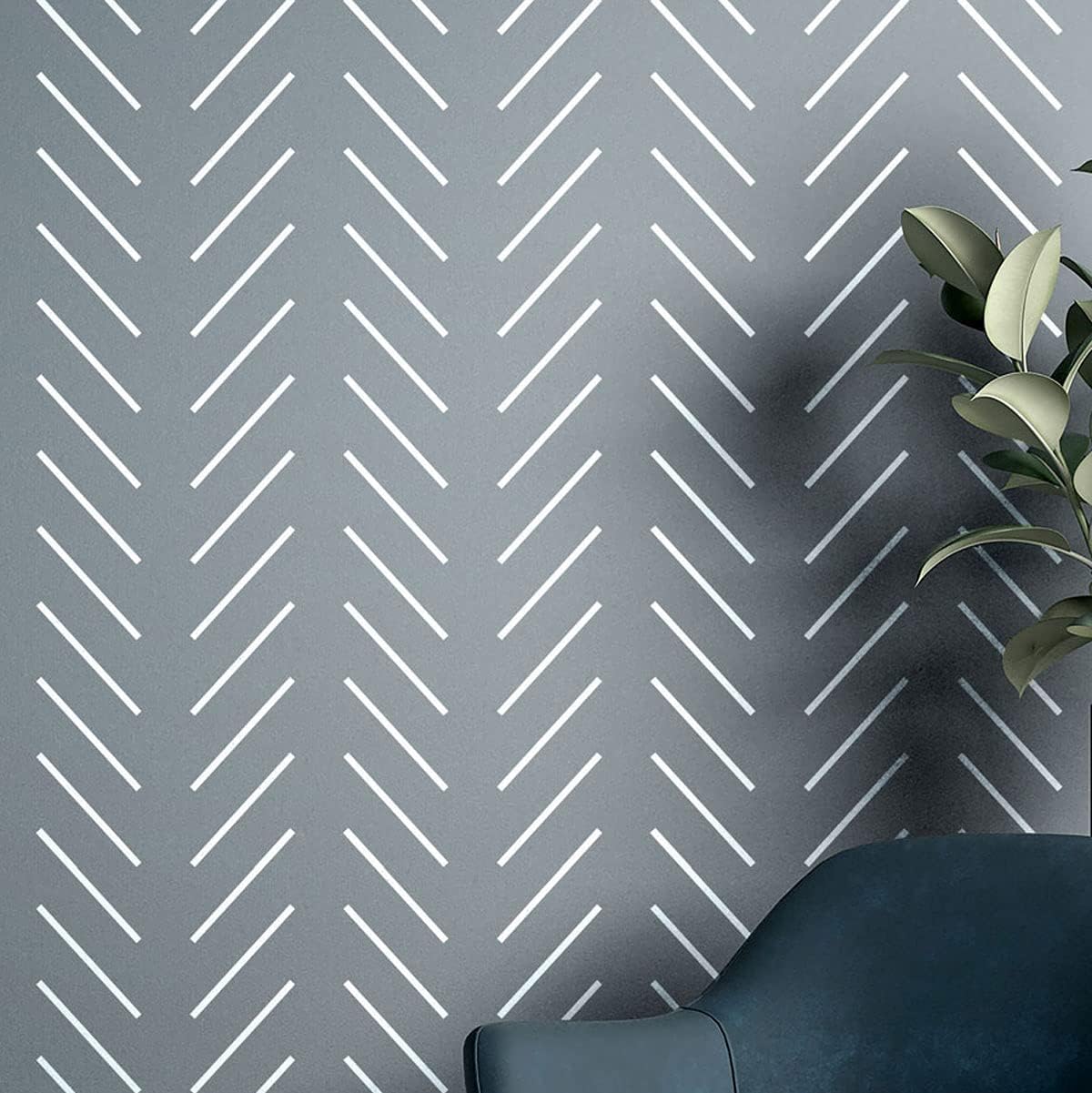 PINKIPO®, Simple Herringbone, (16"x40") XL Stencil, Large Wall Stencil, Modern Geometric Wall Stencils for Painting, Stencils for Walls, Chevron Wall Stencil Pattern