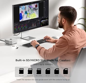 Minisopuru MINI4MAX Mac Mini M4 Dock with 4K@60Hz HDMI,4K@144Hz DP,8TB M.2 NVMe SSD Enclosure, USB C Hub Mac mini Dock & Stand for Mac Mini M4/M4 Pro(TF/SD Slot, 3* USB-A 2.0, Audio)