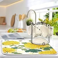 Vista 2 de Tapete de secado de platos para encimera de cocina, tapete de secado de cocina de 18 x 24 pulgadas, abejas y crisantemos de otoño, tapete escurridor