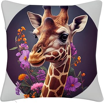 Giraffe with Pink Flowers Pattern Printed Throw Pillow Square Decorative Pillow for Sofa, Chair, Daybed, 20 x 20 in,Multicolour