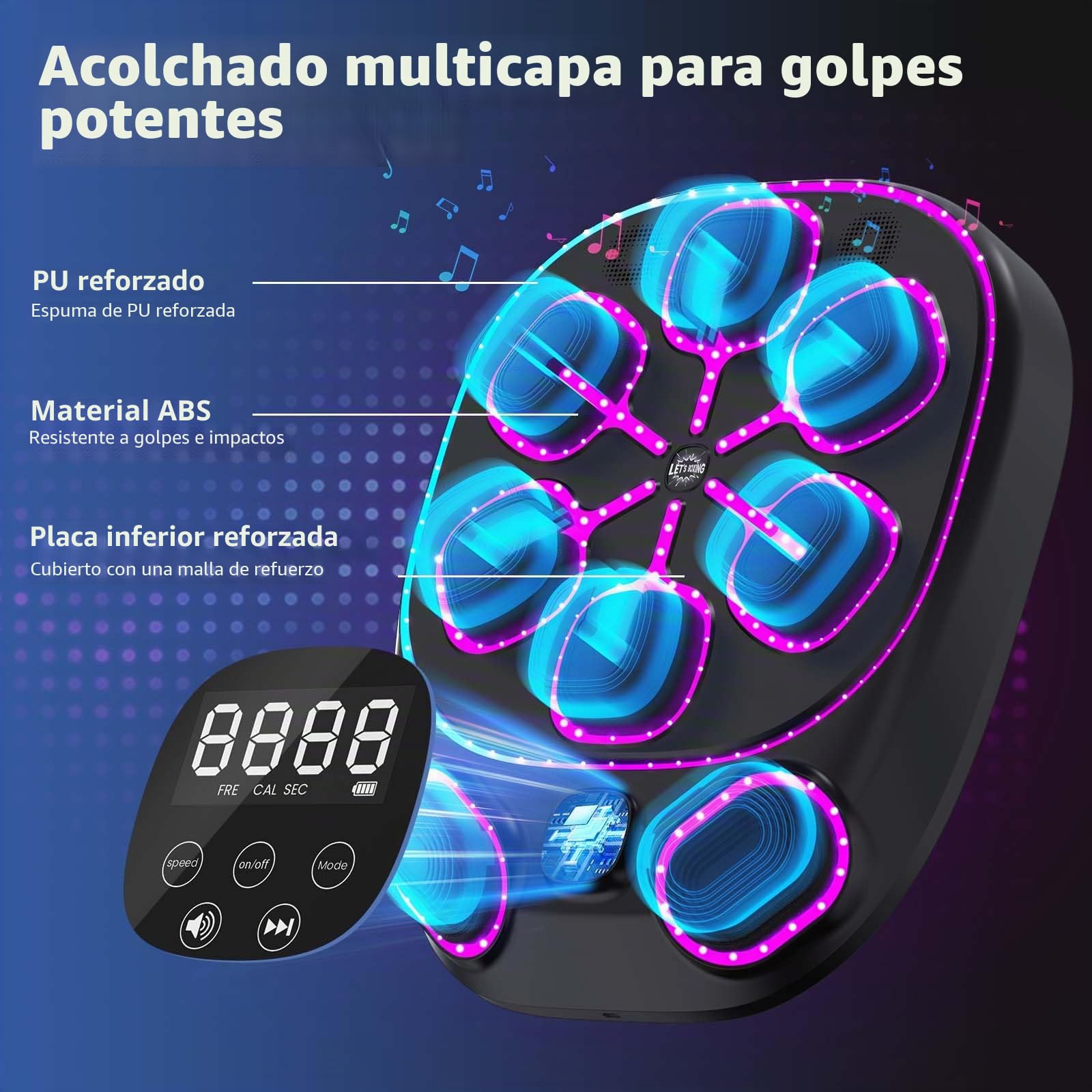Máquina de Boxeo Musical con Luces LED Bluetooth 9 Modos de Velocidad para Niños y Adultos