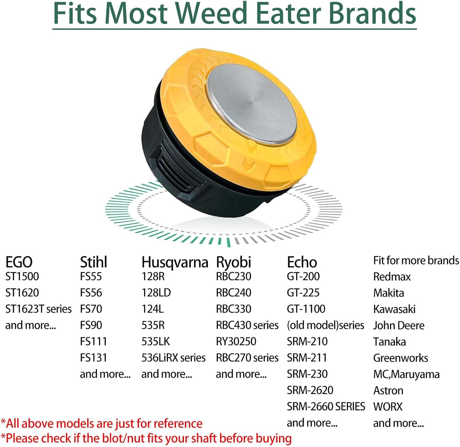 Universal Weed Eater Head,Easy Feed Trimmer Bump Head with Wear-resistant rotating iron plate, Weed Wacker Head Trimmer Head for Echo,Ego,Dewalt,Stihl,Ryobi...with 14ft 095’’Trimmer Line,Yellow