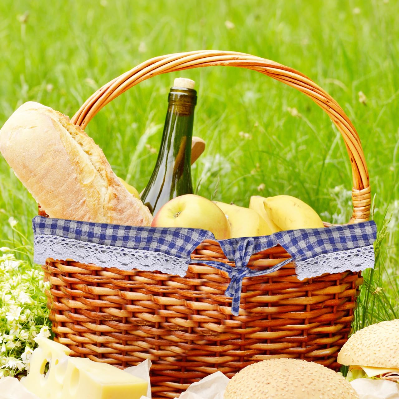 NUOBESTY Waschbare Korbeinlagen FüR PicknickköRbe Und DrahtköRbe Wiederverwendbare Stoffeinlage Im Boho-Farmhouse Stil Passende Korbeinsatz Stoffeinlage Zur Aufbewahrung Und Dekoration