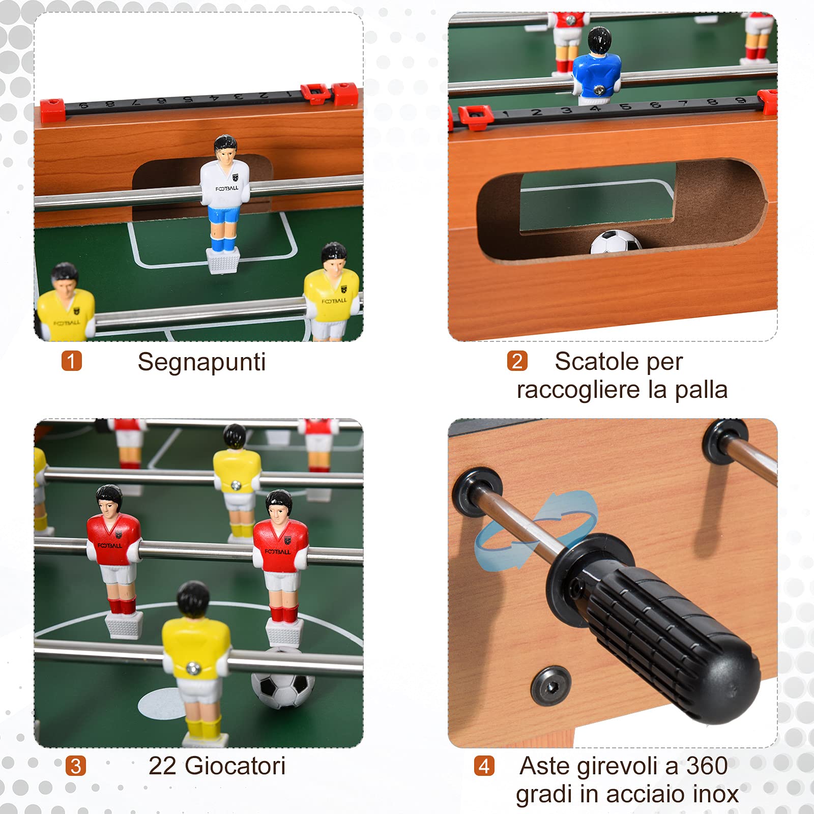 Calcio Balilla in Legno con 22 Giocatori e Accessori Inclusi 84.5x40x61.2 cm