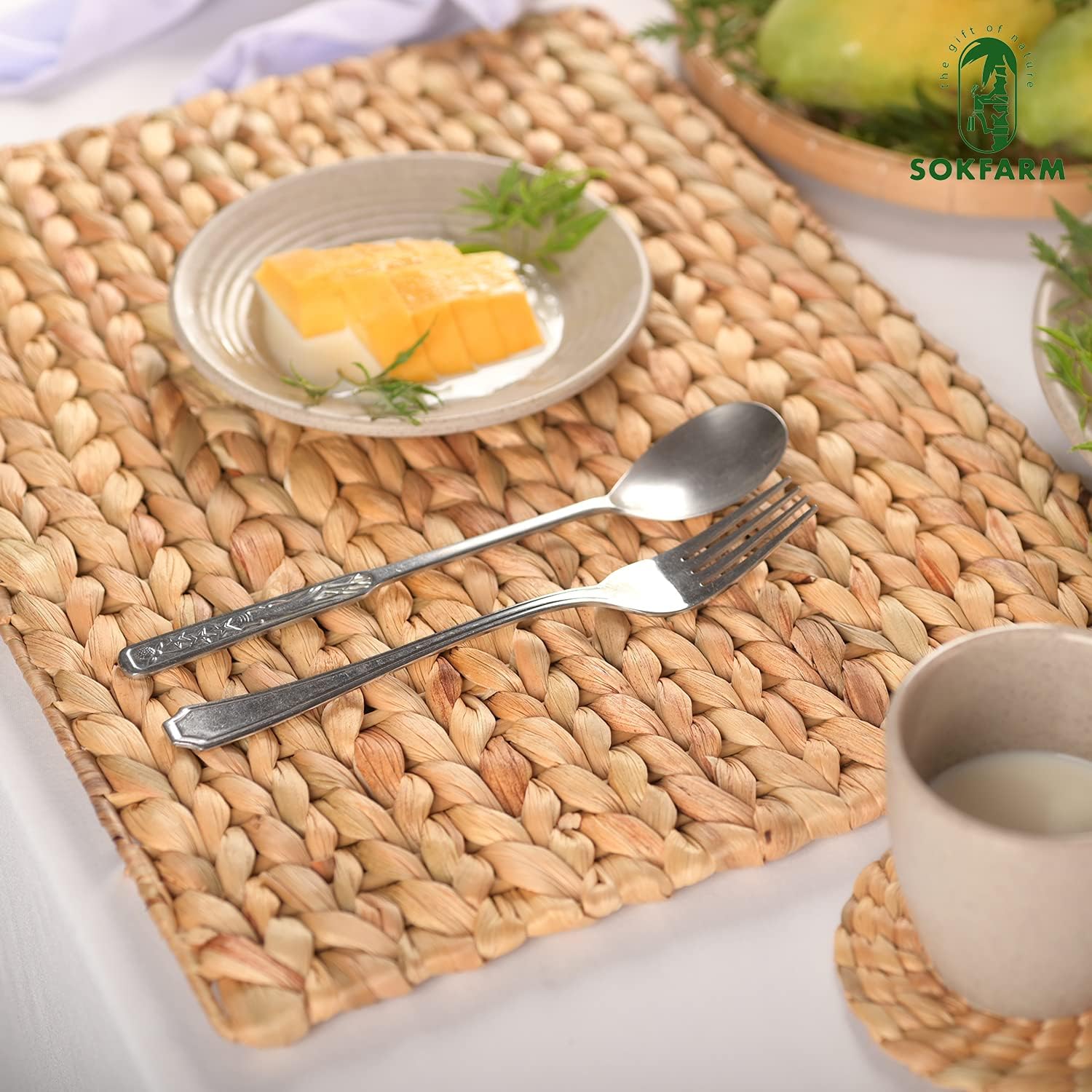 Water Hyacinth Rectangular Placemats - Set of 6, Boho Table Decor - 17x12, Perfect for Kitchen & Dining, Christmas & Thanksgiving