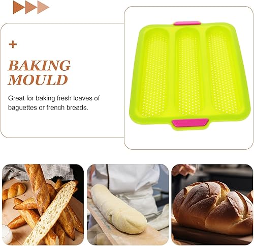 Miniatura 5 de Hemoton Sartén de silicona para baguette, sartén antiadherente para hornear pan francés, verde, 13.6x9.6x0.8 in