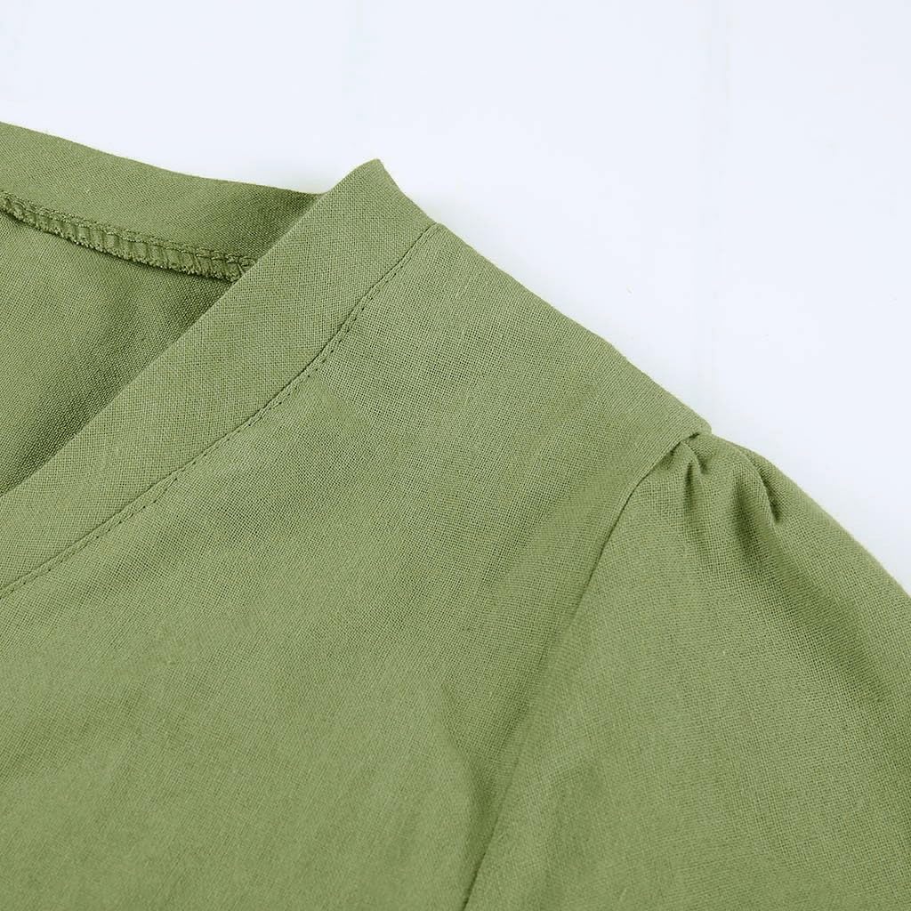 Sommerkleid Damen Knielang, Leinenkleid Damen Sommer Tailliert Strandkleid Luftig Frühling Elegante Kleider Midi Große Größen Leinen a Linien Tunika Musselin T-Shirt Kleid Boho Casual Partykleid Curvy