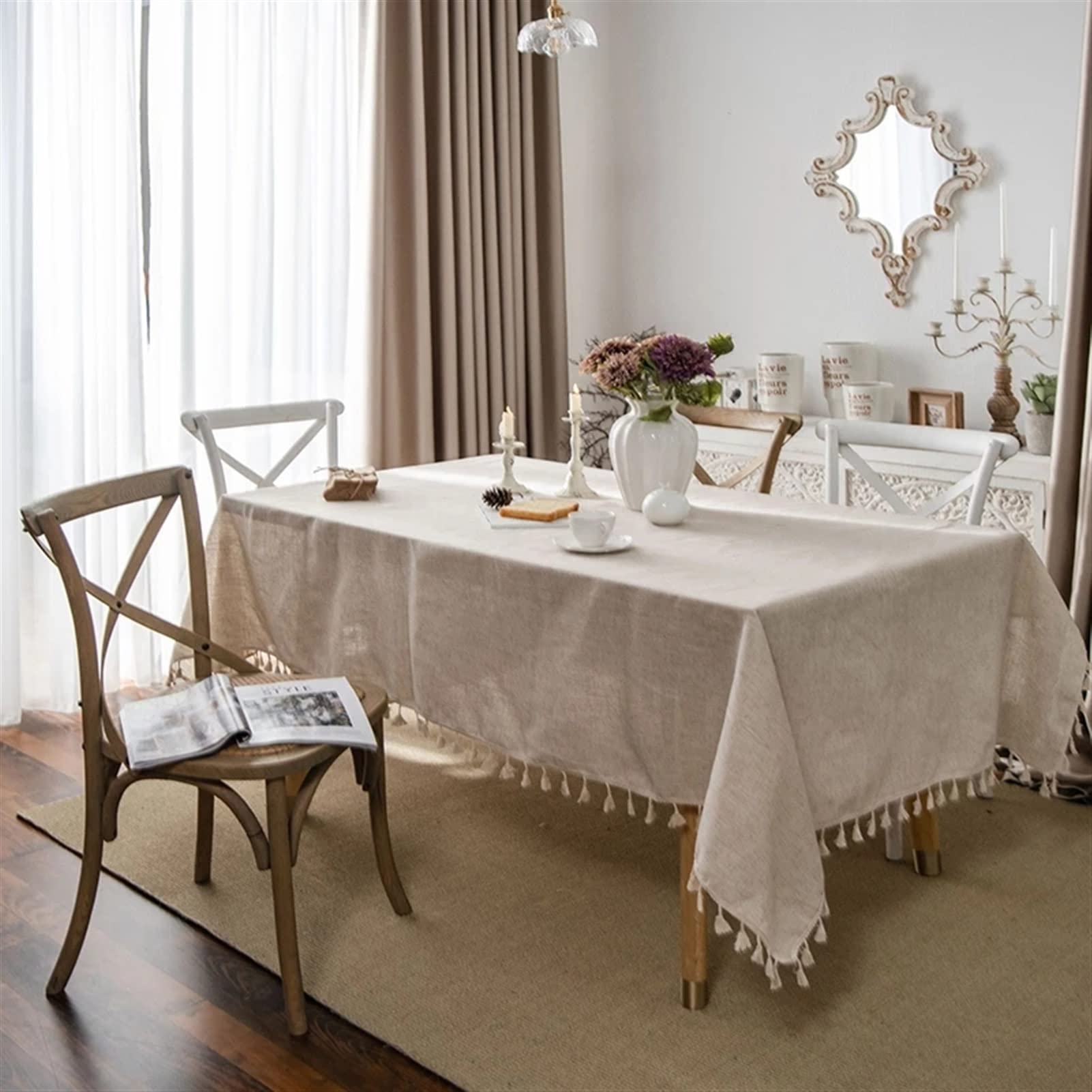 Prostokątny obrus do jadalni bawełna i len obrus retro obrus na stół Nappe De Obrus z frędzlami tkanina obrus Tafelkleed Mantel De Mesa (kolor: A, specyfikacja: 90 x 120 cm)