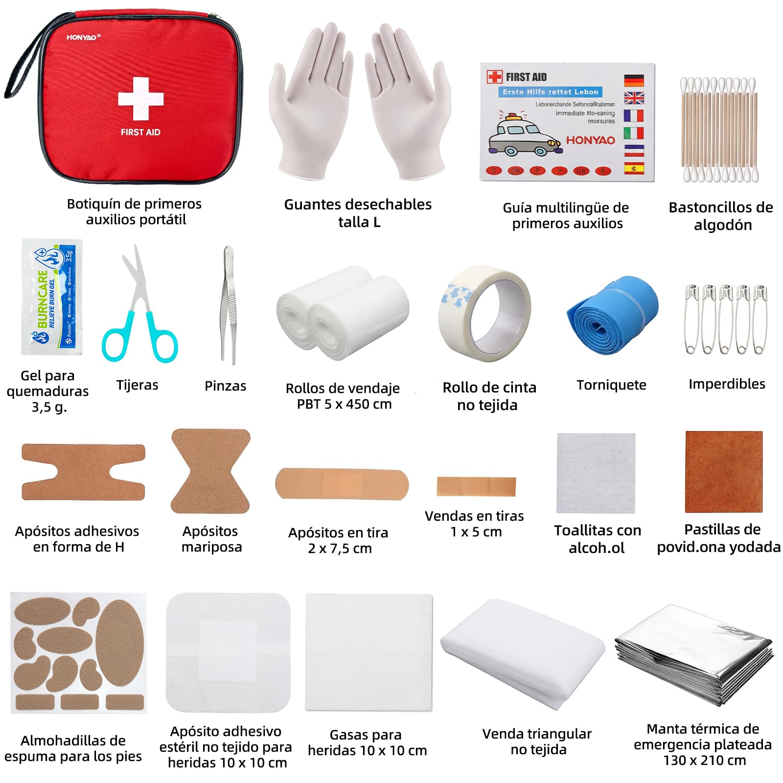 HONYAO® Botiquin de Primeros Auxilios 125 Piezas, Portátil First Aid Kit, Kit Primeros Auxilios, Mini Botiquin para Coche Casa Lugar Trabajo Mochila Acampar Hogar Senderismo Viaje