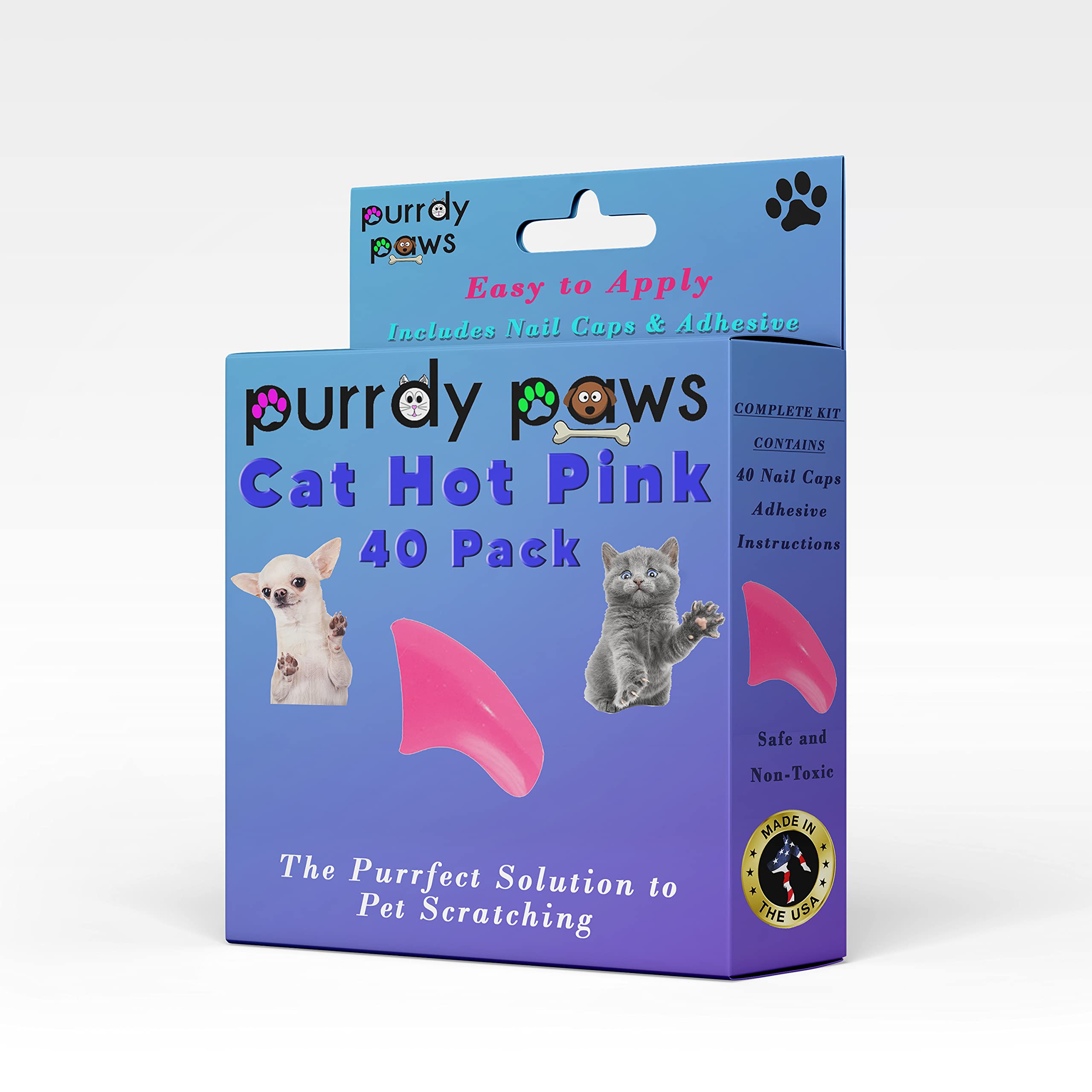 Purrdy Paws 40 Pack Soft Nail Caps for Cat Claws HOT Pink Kitten
